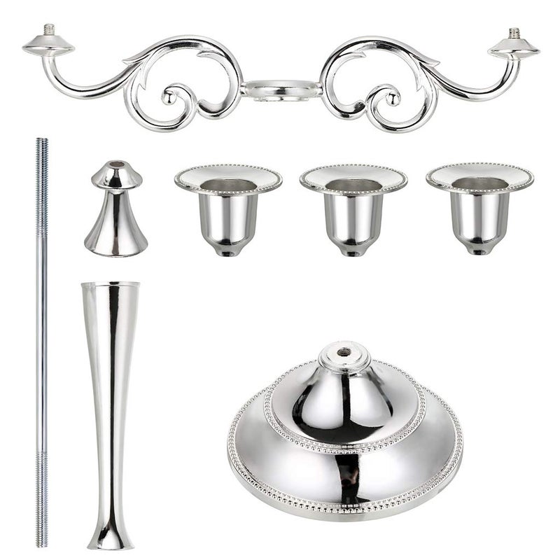 OwnMy 3 Arms Metal Candelabra Candlestick Silver European Elegant Candle Holder Candle Stand for Wedding Dining Table Christmas Party Home Decoration (Silver Tone) - Image 3